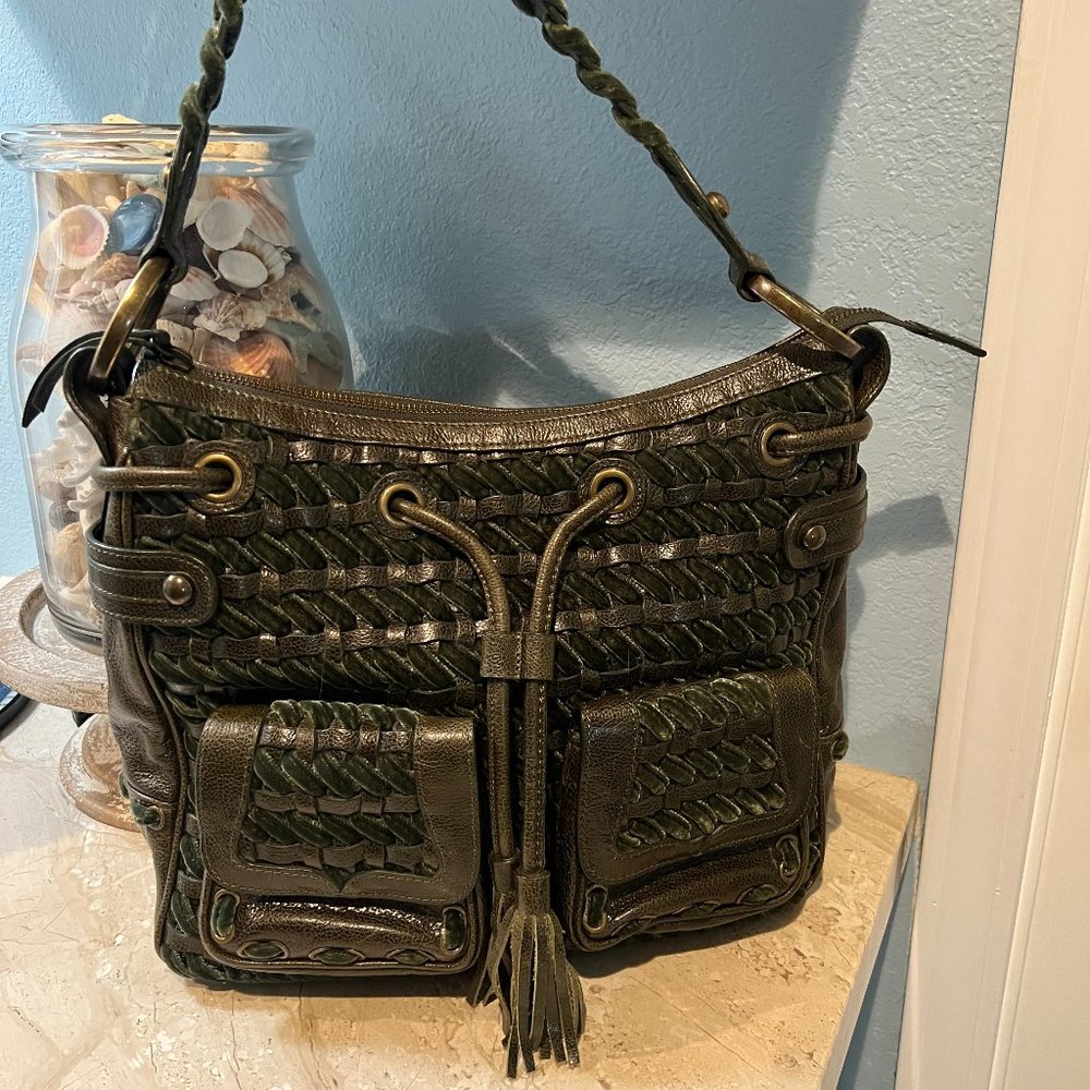 EUC ISABELLA FIORE GREEN VELVETEEN DREAM BAG WITH DUST BAG